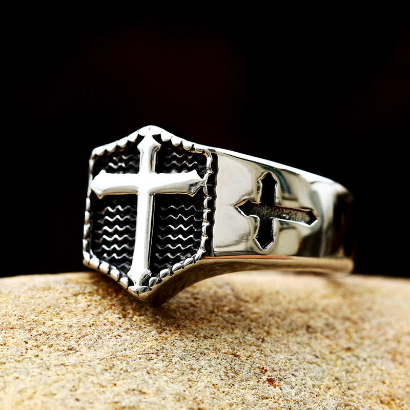 Christianartworkshop Retro Minimalist Style Cross Engraved Stainless Steel Faith Ring - AU Size Z（US 13） - image 0
