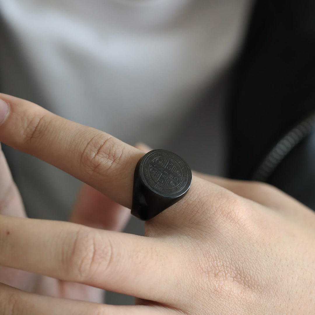 Christianartworkshop 8 Styles Retro Classic St. Benedict Symbol Engraved Protection Ring - image 20