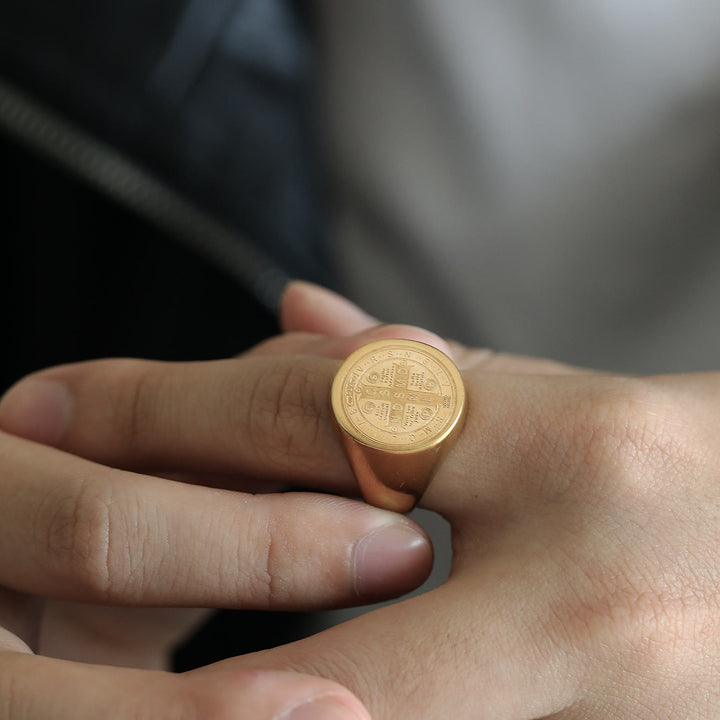 Christianartworkshop 8 Styles Retro Classic St. Benedict Symbol Engraved Protection Ring - image 19