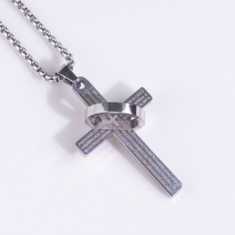Christianartworkshop Minimalist Bible Verse Cross with Ring Faith Pendant Necklace - Silver - image 0