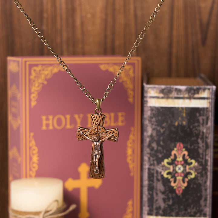 Christianartworkshop Retro Style Tree Pattern Jesus Cross Titanium Steel Pendant Necklace - image 12