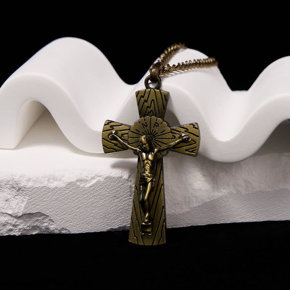 Christianartworkshop Retro Style Tree Pattern Jesus Cross Titanium Steel Pendant Necklace - Antique Copper - image 2