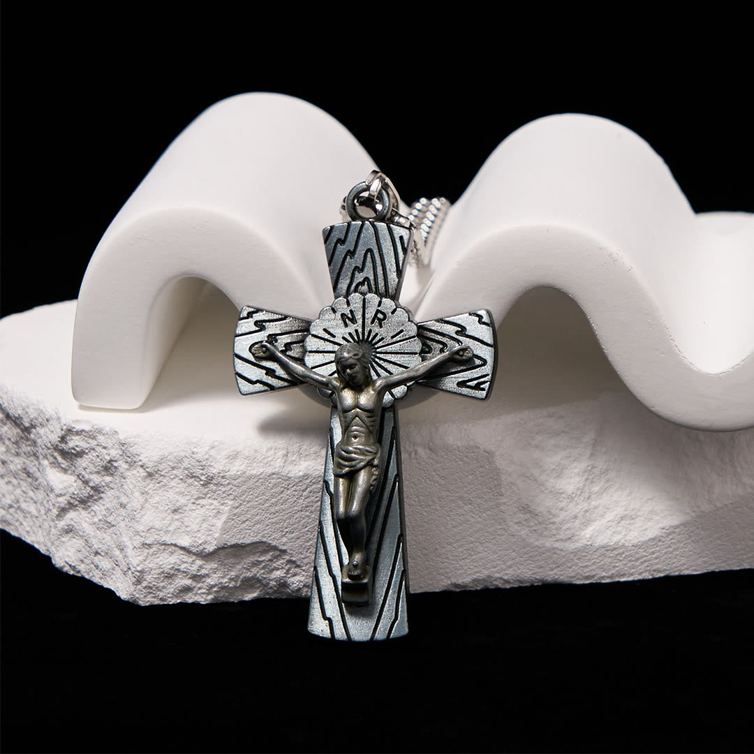 Christianartworkshop Retro Style Tree Pattern Jesus Cross Titanium Steel Pendant Necklace - Titanium Steel Color - image 1
