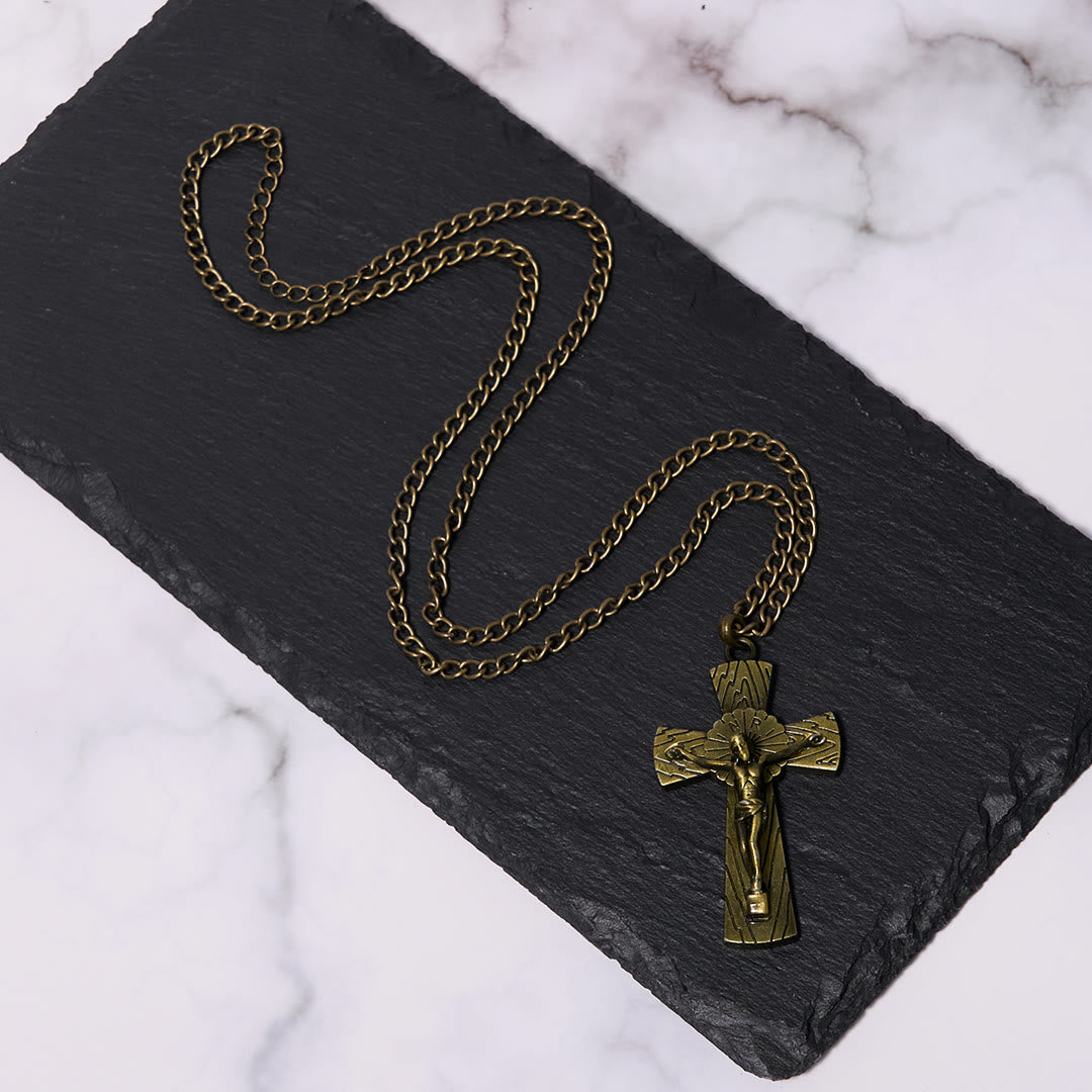 Christianartworkshop Retro Style Tree Pattern Jesus Cross Titanium Steel Pendant Necklace - image 8