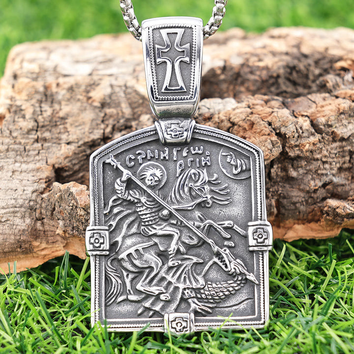 Christianartworkshop St. George Slaying the Dragon Necklace - A Symbol of Courage and Divine Protection - St. George Slaying the Dragon - image 0