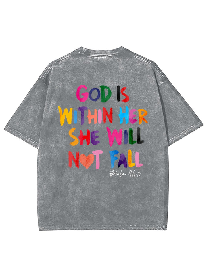 Christianartworkshop God Is Within Her She Will Not Fall Unisex Washed T-shirt - Gray - 4XL - image 17