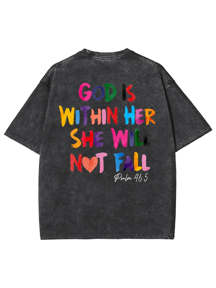 Christianartworkshop God Is Within Her She Will Not Fall Unisex Washed T-shirt - Black - 4XL - image 5
