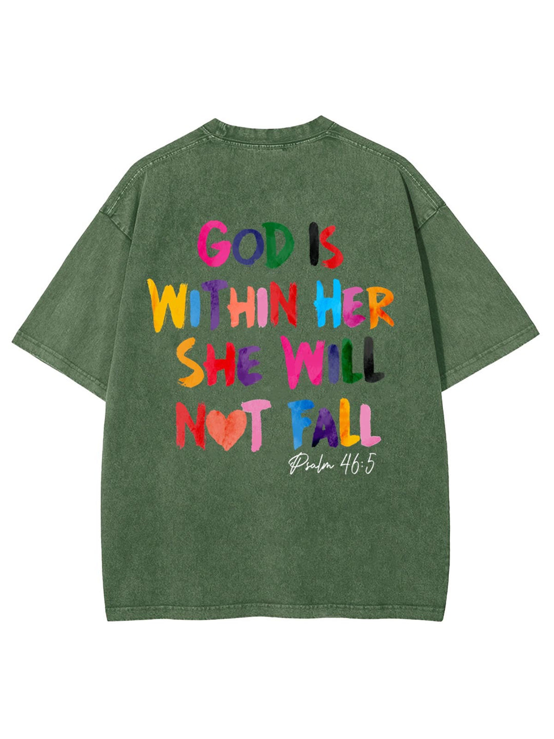 Christianartworkshop God Is Within Her She Will Not Fall Unisex Washed T-shirt - Army Green - 4XL - image 15