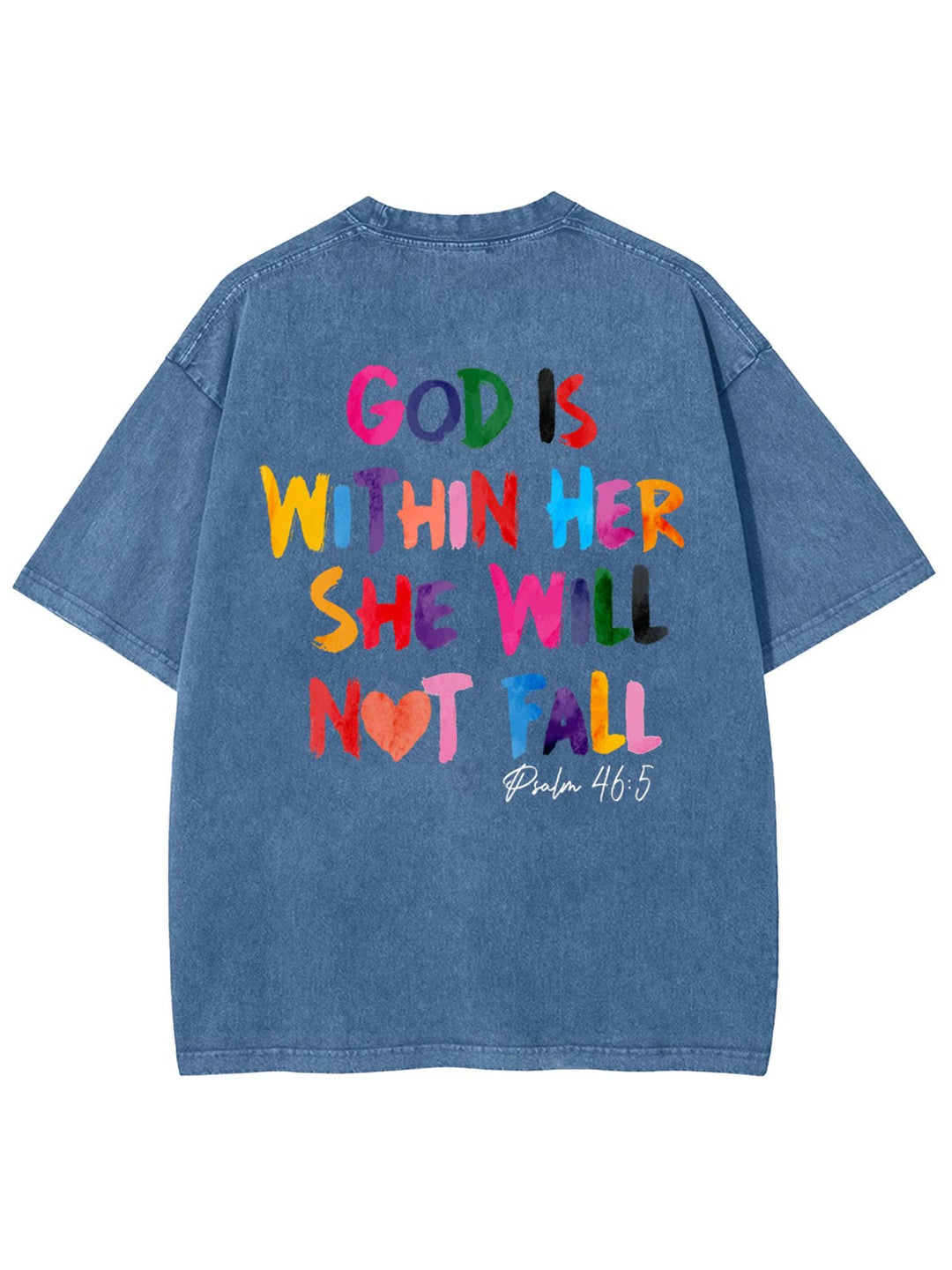 Christianartworkshop God Is Within Her She Will Not Fall Unisex Washed T-shirt - Blue - 4XL - image 7