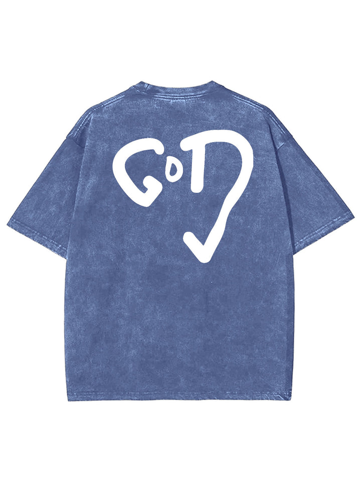Christianartworkshop God Heart Unisex Washed T-shirt - Blue - 4XL - image 6