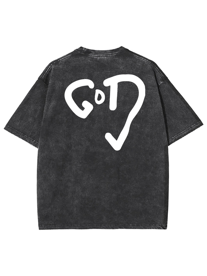 Christianartworkshop God Heart Unisex Washed T-shirt - Black - 4XL - image 4