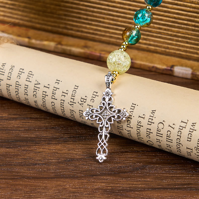 Christianartworkshop Miraculous Medal & Celtic Cross of 8 mm Round Multicolor Glass Alloy Chain Rosary - image 2
