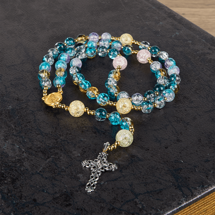 Christianartworkshop Miraculous Medal & Celtic Cross of 8 mm Round Multicolor Glass Alloy Chain Rosary - image 6