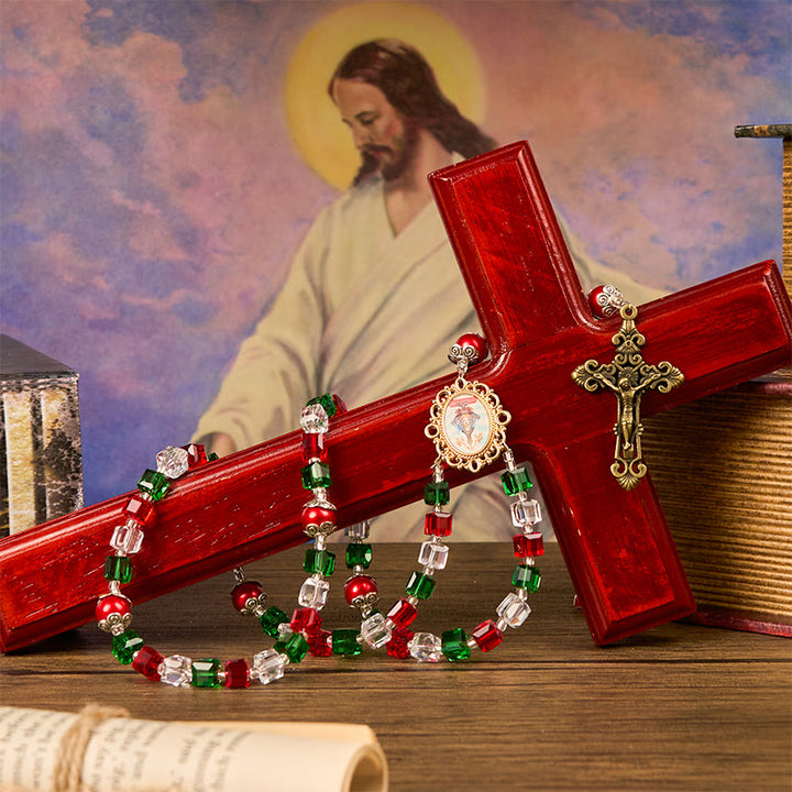 Christianartworkshop Our Lady of Guadalupe & Crucifix of 8mm Tricolor Beaded Handmade Rosary - image 4