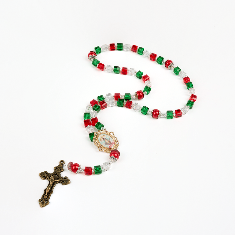 Christianartworkshop Our Lady of Guadalupe & Crucifix of 8mm Tricolor Beaded Handmade Rosary - image 6