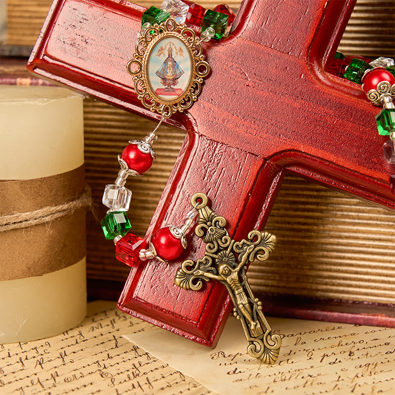 Christianartworkshop Our Lady of Guadalupe & Crucifix of 8mm Tricolor Beaded Handmade Rosary - image 3