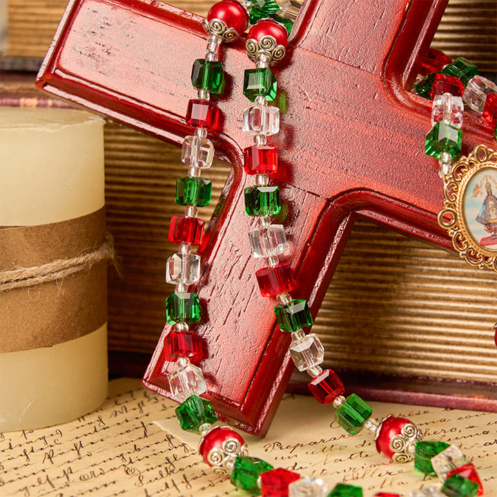 Christianartworkshop Our Lady of Guadalupe & Crucifix of 8mm Tricolor Beaded Handmade Rosary - image 2
