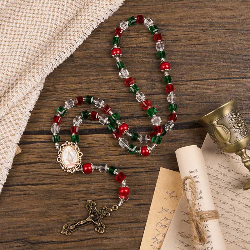 Christianartworkshop Our Lady of Guadalupe & Crucifix of 8mm Tricolor Beaded Handmade Rosary - image 5