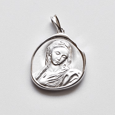 Christianartworkshop Antique Silver Enamel Praying Medallion Necklace - A Charm of Devotion and Elegance - Our Lady - image 0