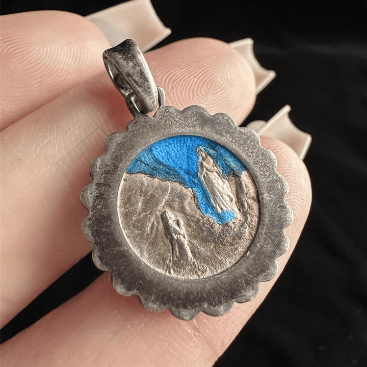 Christianartworkshop Virgin Mary Antique Silver Enamel Praying Medallion Necklace - A Charm of Devotion and Elegance - image 1