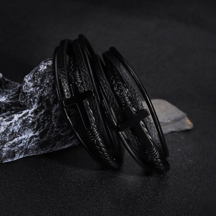 Christianartworkshop  Cross of Black Leather Cuff Band Bracelet - image 3