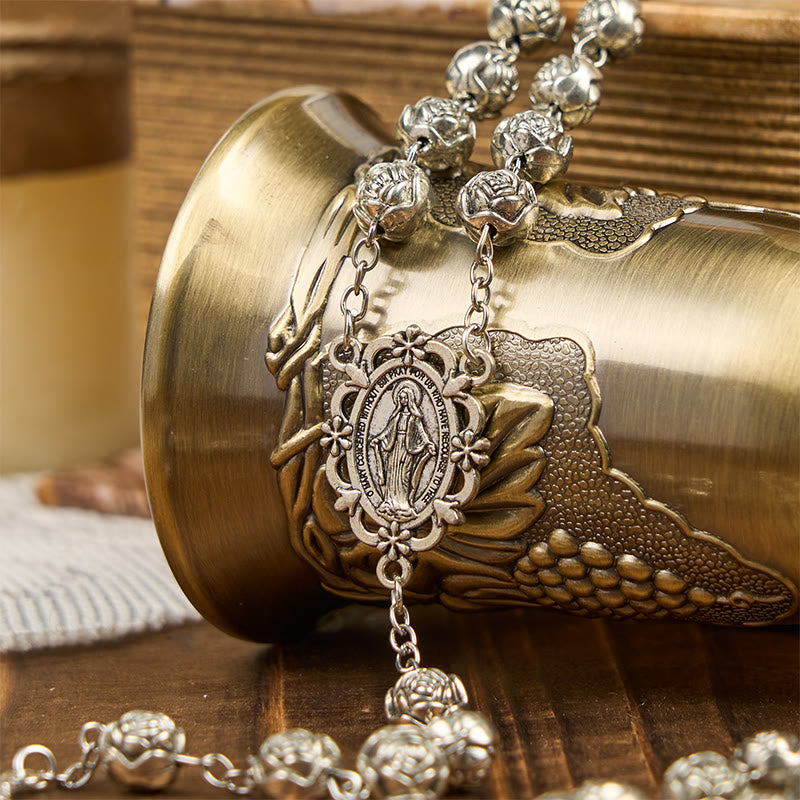 Christianartworkshop Miraculous Medal & Crucifix of 10mm Rose Prayer Beads Rosary - image 3