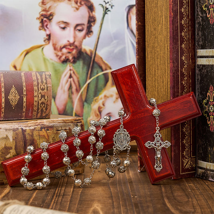Christianartworkshop Miraculous Medal & Crucifix of 10mm Rose Prayer Beads Rosary - image 4