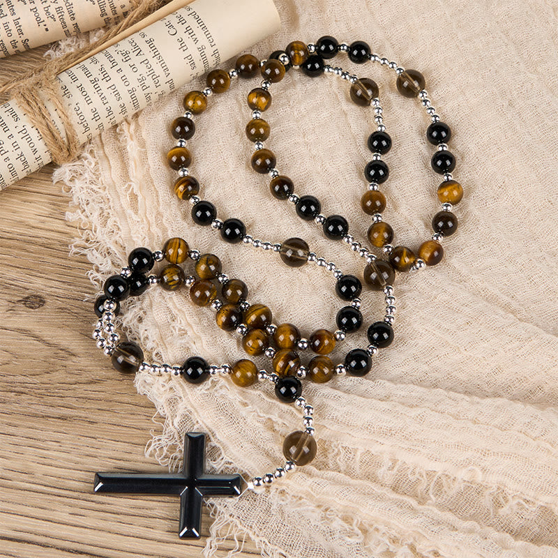 Christianartworkshop PRAYERFUL FAITH: Handmade Natural Obsidian Tiger's Eye Rosary with Gift Card - image 4