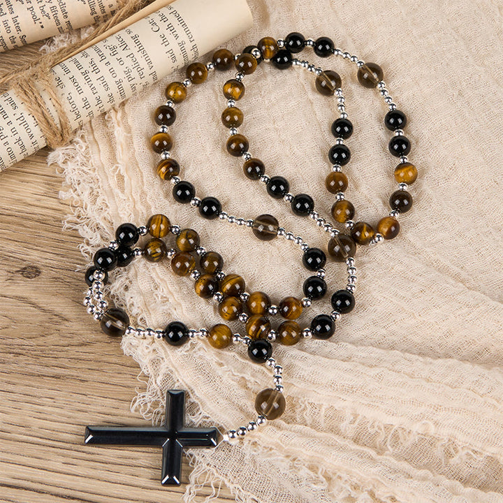 Christianartworkshop PRAYERFUL FAITH: Handmade Natural Obsidian Tiger's Eye Rosary with Gift Card - image 4