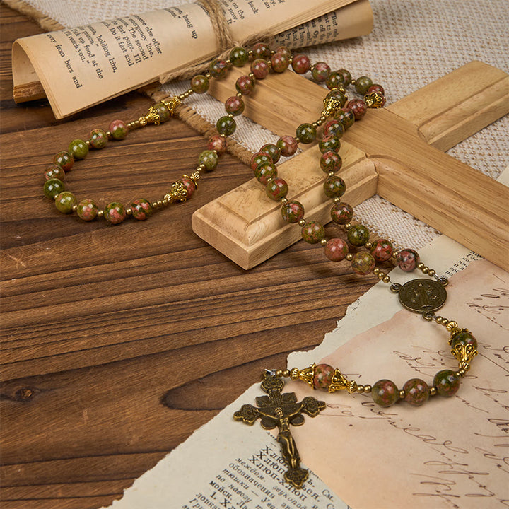 Christianartworkshop St. Benedict & Crucifix of 8mm Handmade Chrysocolla Stone Rosary - Exclusive Crafted for Holy Prayer - image 13