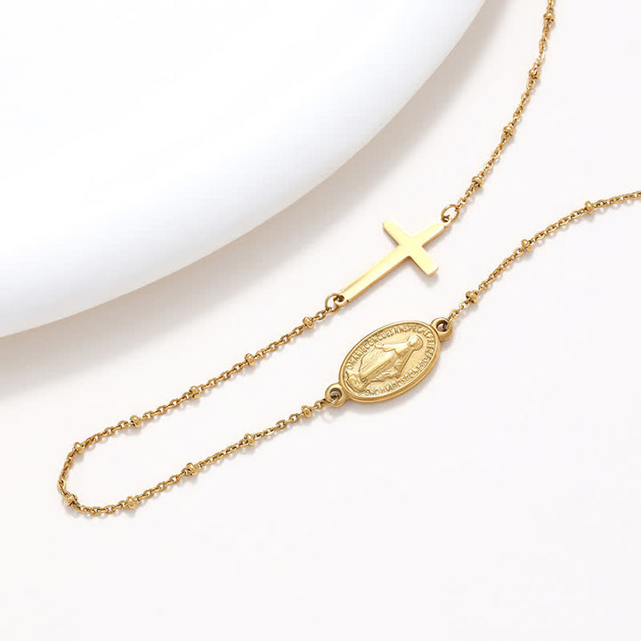 Christianartworkshop Elegant Gold-Tone Miraculous Medal&Simple Cross Pendant Necklace - image 2