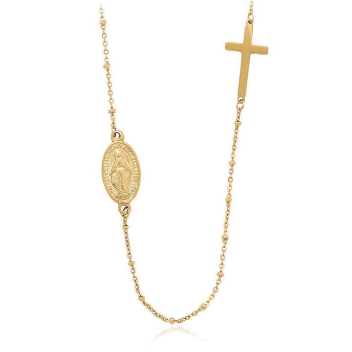 Christianartworkshop Elegant Gold-Tone Miraculous Medal&Simple Cross Pendant Necklace - Miraculous Medal & Cross - image 0
