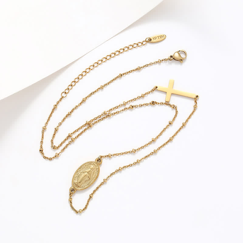 Christianartworkshop Elegant Gold-Tone Miraculous Medal&Simple Cross Pendant Necklace - image 1