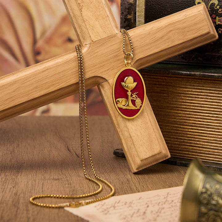 Christianartworkshop Red & Blue Eucharistic Chalice Necklace - Keep Your Faith Close