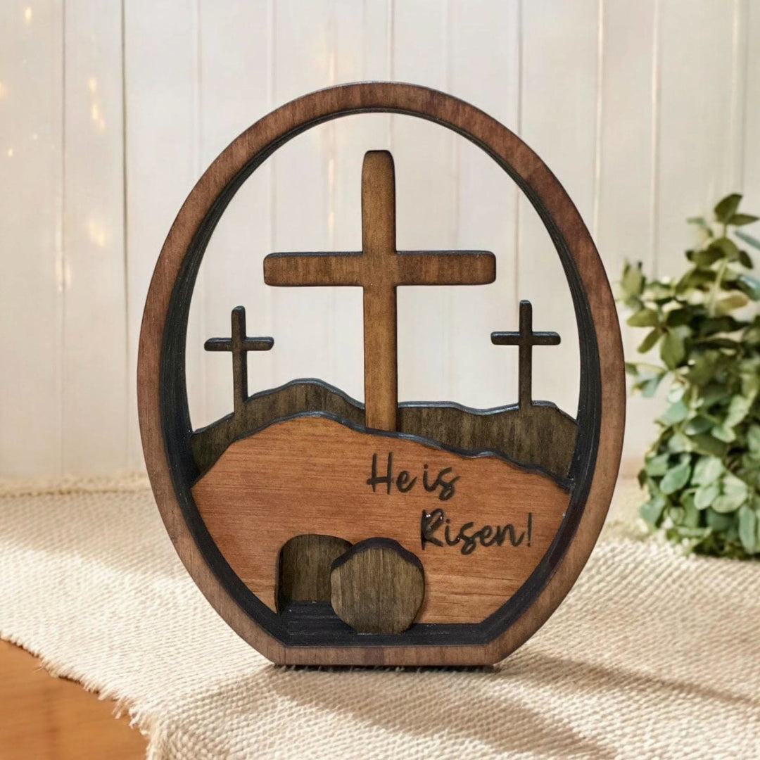 Christianartworkshop He is Risen Wooden Tabletop Easter Ornament - Celebrate the Resurrection - image 1