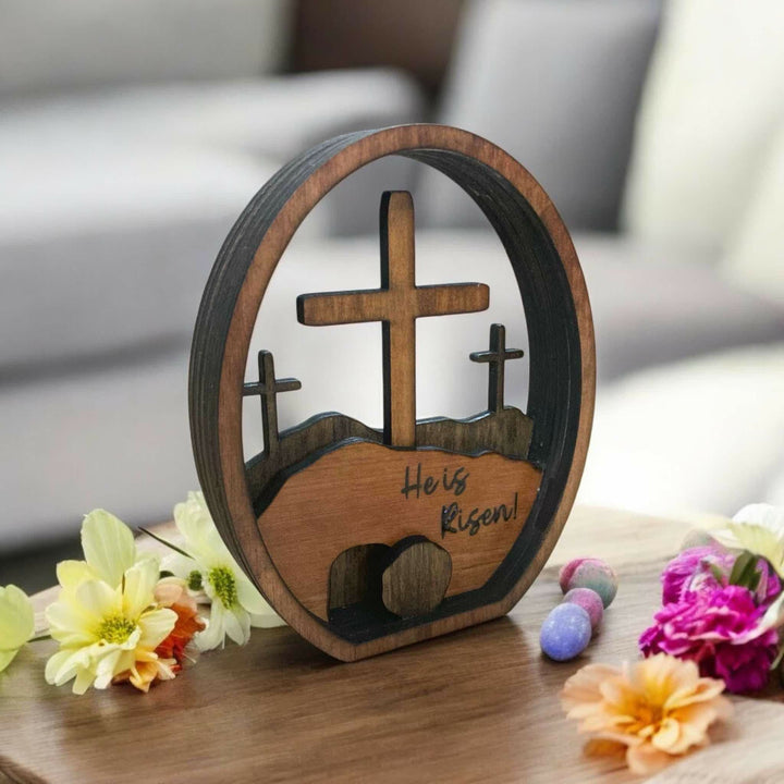 Christianartworkshop He is Risen Wooden Tabletop Easter Ornament - Celebrate the Resurrection - image 2