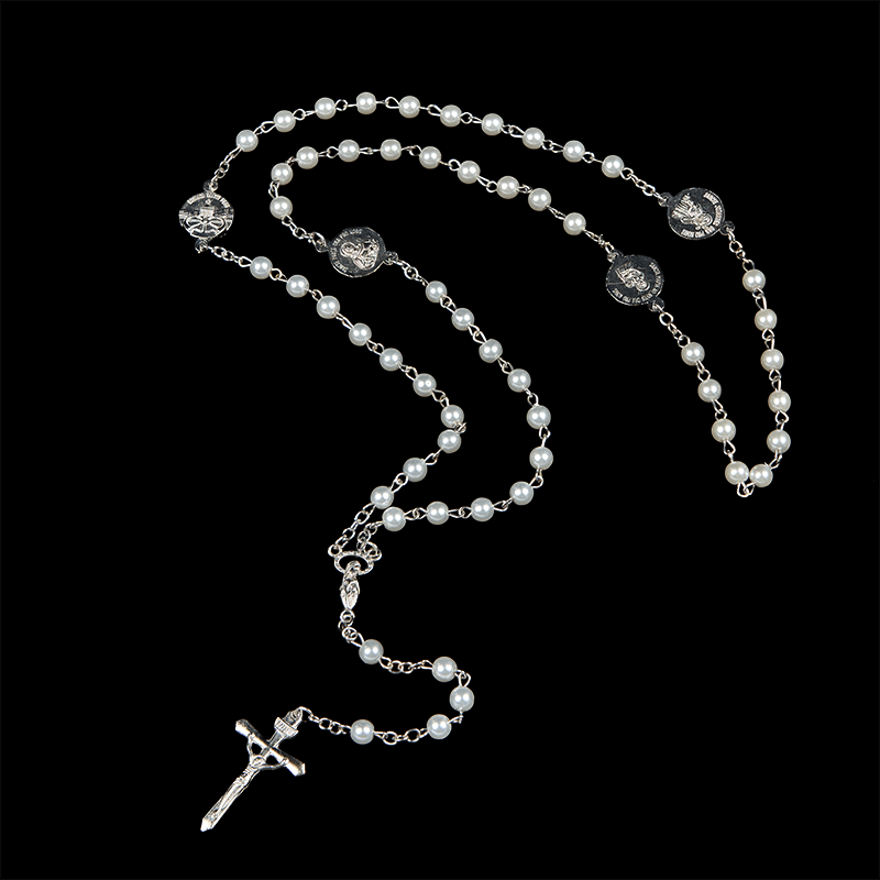 Christianartworkshop Crucifix & Our Lady of 8mm Pearl Prayer Beads Rosary (3 Colors)