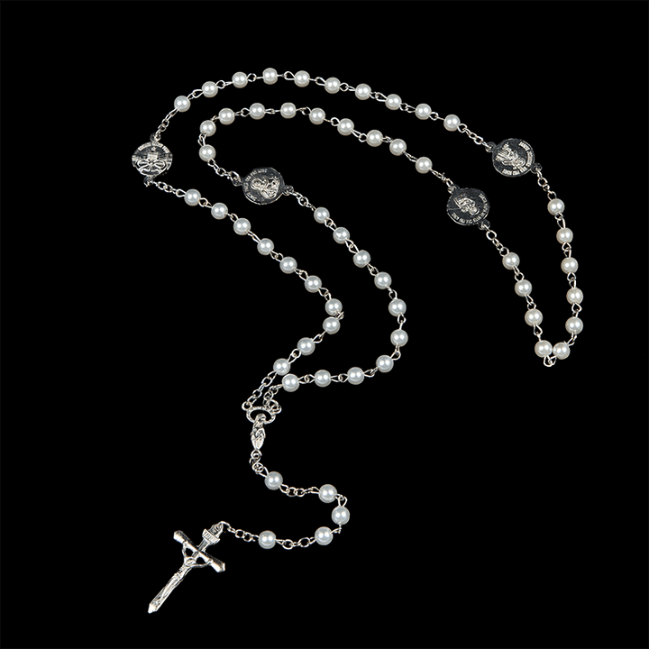 Christianartworkshop Crucifix & Our Lady of 8mm Pearl Prayer Beads Rosary (3 Colors)