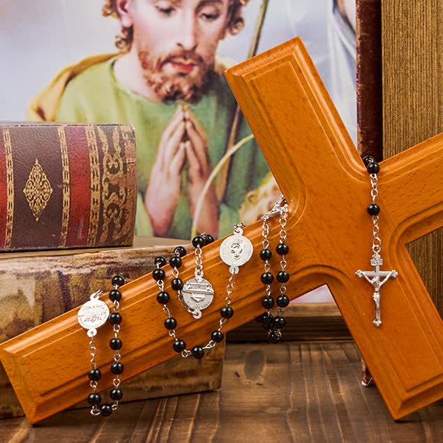 Christianartworkshop Crucifix & Our Lady of 8mm Pearl Prayer Beads Rosary (3 Colors)