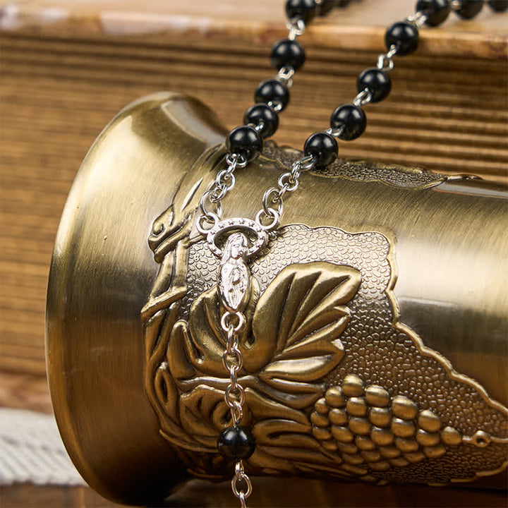 Christianartworkshop Crucifix & Our Lady of 8mm Pearl Prayer Beads Rosary (3 Colors)