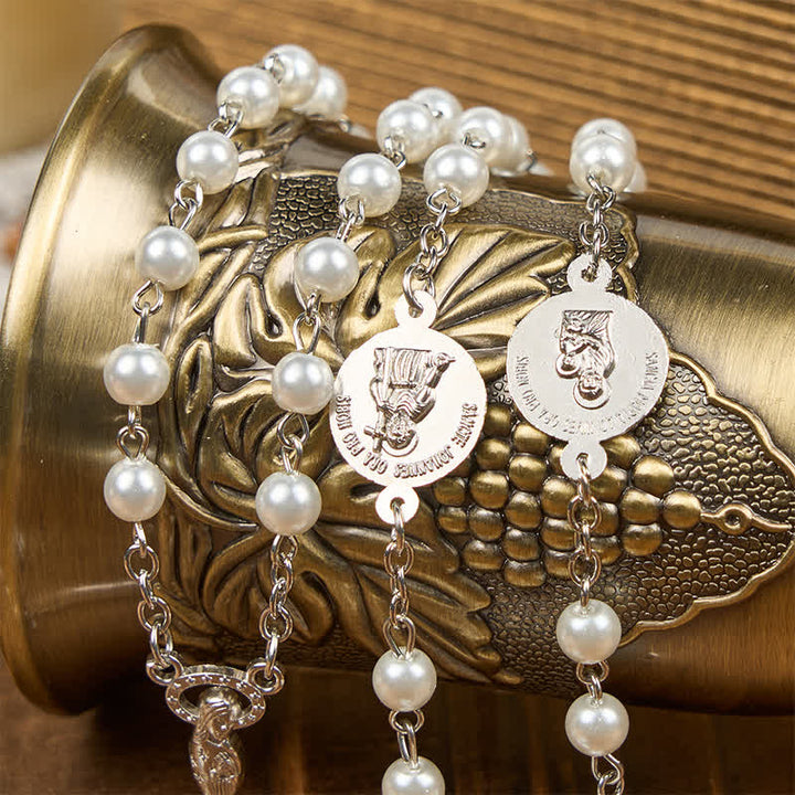 Christianartworkshop Crucifix & Our Lady of 8mm Pearl Prayer Beads Rosary (3 Colors)