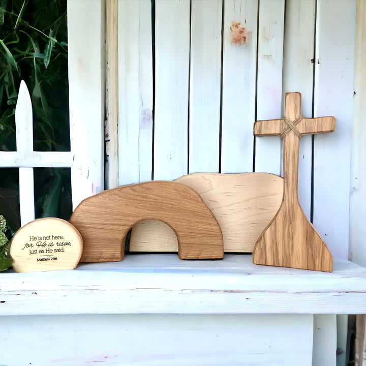 Christianartworkshop He is Risen: Rustic Wooden Easter Resurrection Decor Set with Scripture Wall Art - image 2