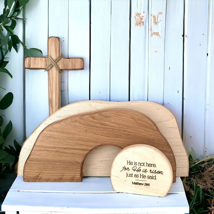 Christianartworkshop He is Risen: Rustic Wooden Easter Resurrection Decor Set with Scripture Wall Art - image 1