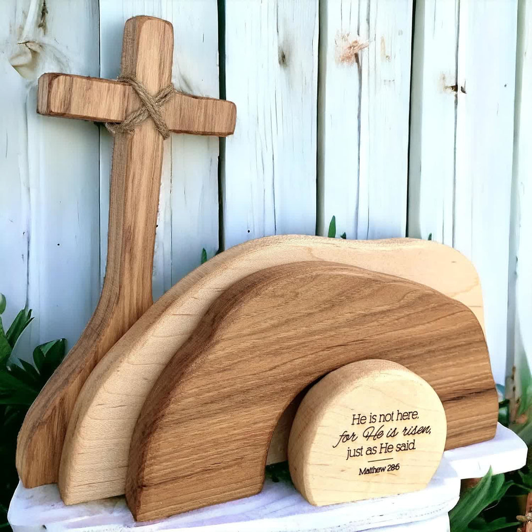 Christianartworkshop He is Risen: Rustic Wooden Easter Resurrection Decor Set with Scripture Wall Art - image 6