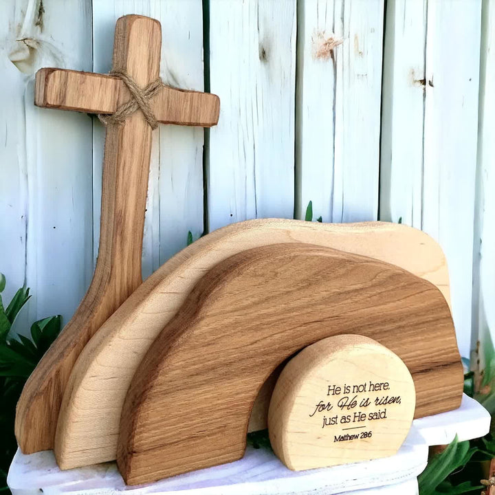 Christianartworkshop He is Risen: Rustic Wooden Easter Resurrection Decor Set with Scripture Wall Art - image 6