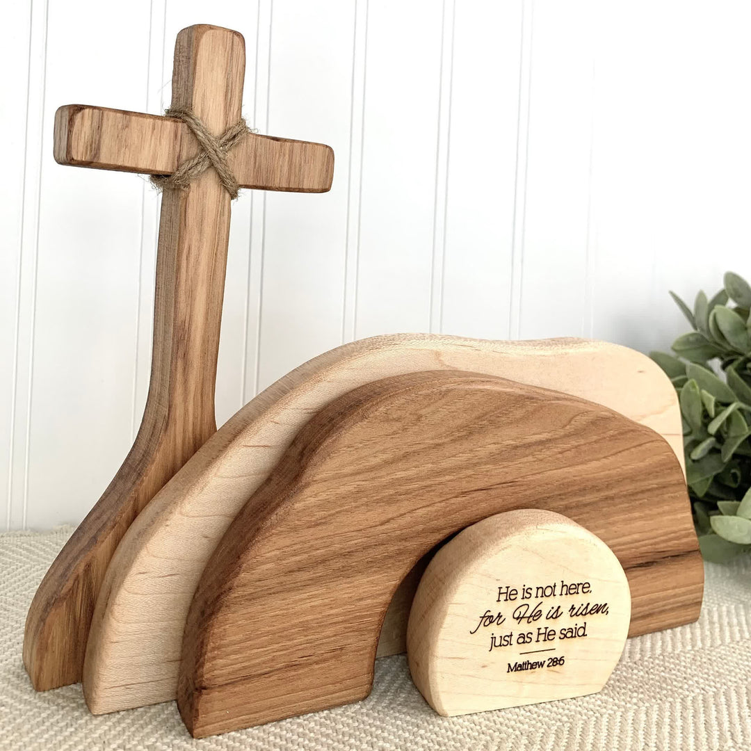 Christianartworkshop He is Risen: Rustic Wooden Easter Resurrection Decor Set with Scripture Wall Art - image 8
