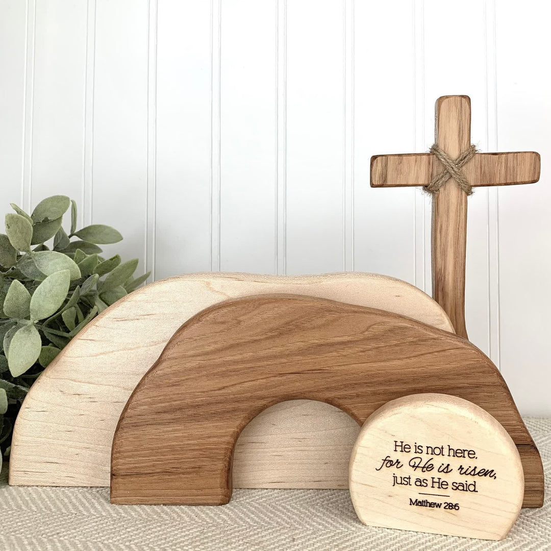 Christianartworkshop He is Risen: Rustic Wooden Easter Resurrection Decor Set with Scripture Wall Art - image 3