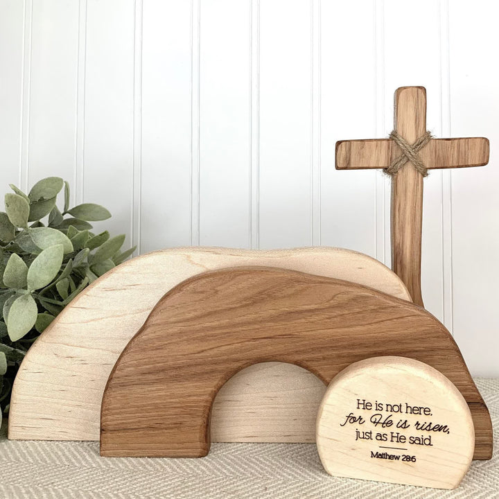 Christianartworkshop He is Risen: Rustic Wooden Easter Resurrection Decor Set with Scripture Wall Art - image 3