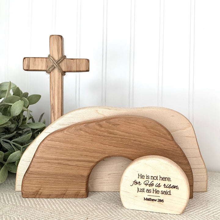 Christianartworkshop He is Risen: Rustic Wooden Easter Resurrection Decor Set with Scripture Wall Art - Easter Tiered Tray Decor - image 0