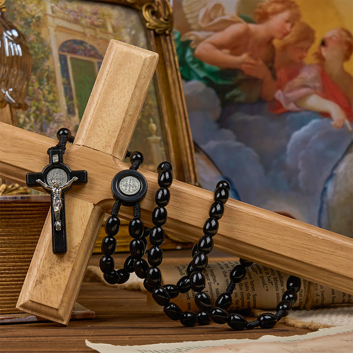 Christianartworkshop St. Benedict & Crucifix of 8*10mm Oval Bead Rosary - Three Timeless Colors - image 9